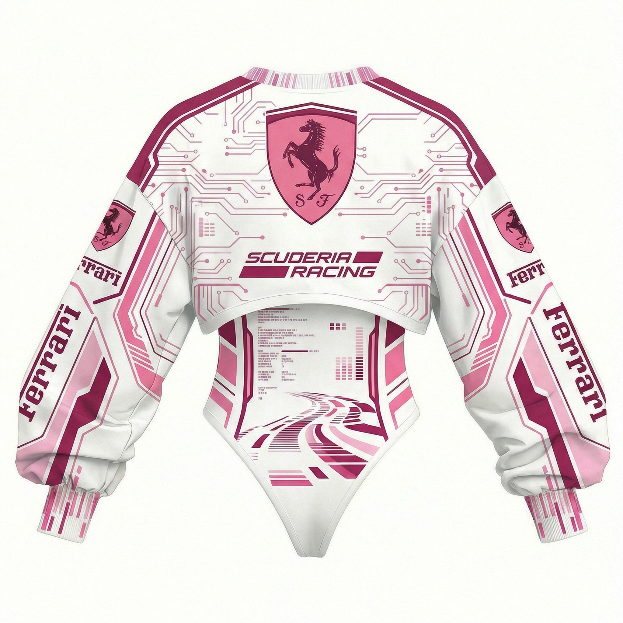 Women's Racing Team Logo Digitally Printed Tights Irregular Sweatshirt Set