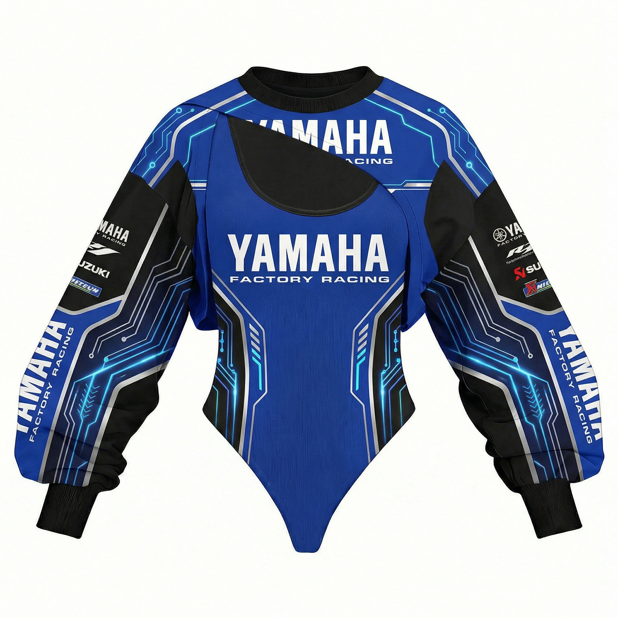 Women's Racing Team Logo Digitally Printed Tights Irregular Sweatshirt Set