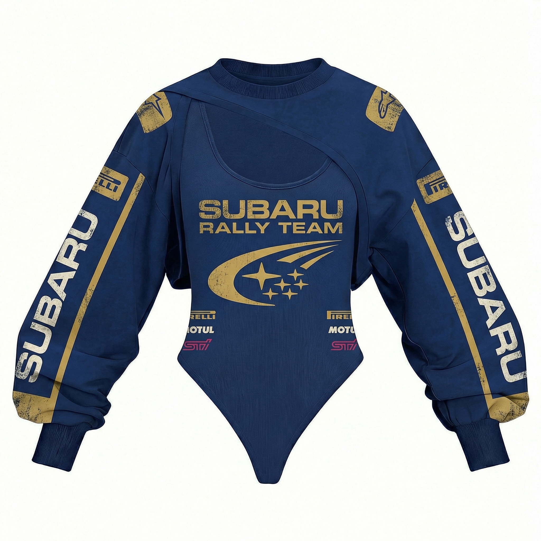 Women's Racing Team Logo Digitally Printed Tights Irregular Sweatshirt Set