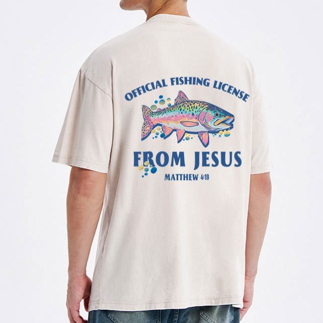Official Fishing License From Jesus Christian Washed T-Shirt