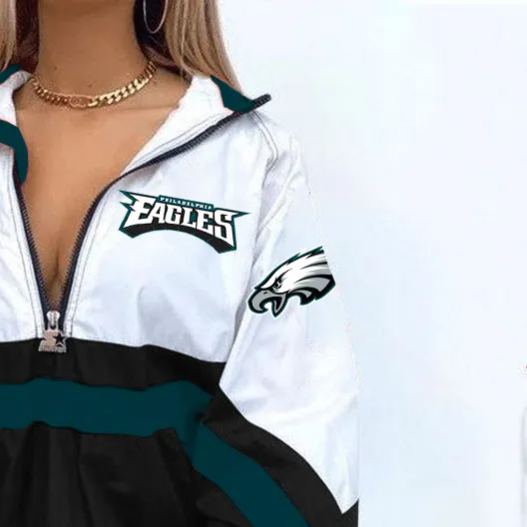 Philadelphia Eagles Football Print Zipper Long-Sleeve Sweatshirt