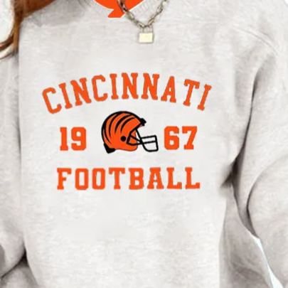 Vintage Cincinnati Bengals Football Print V-neck Long-Sleeve Sweatshirt