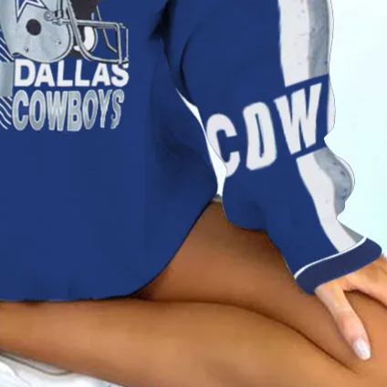 Vintage Dallas Cowboyss Football Print V-neck Long-Sleeve Sweatshirt