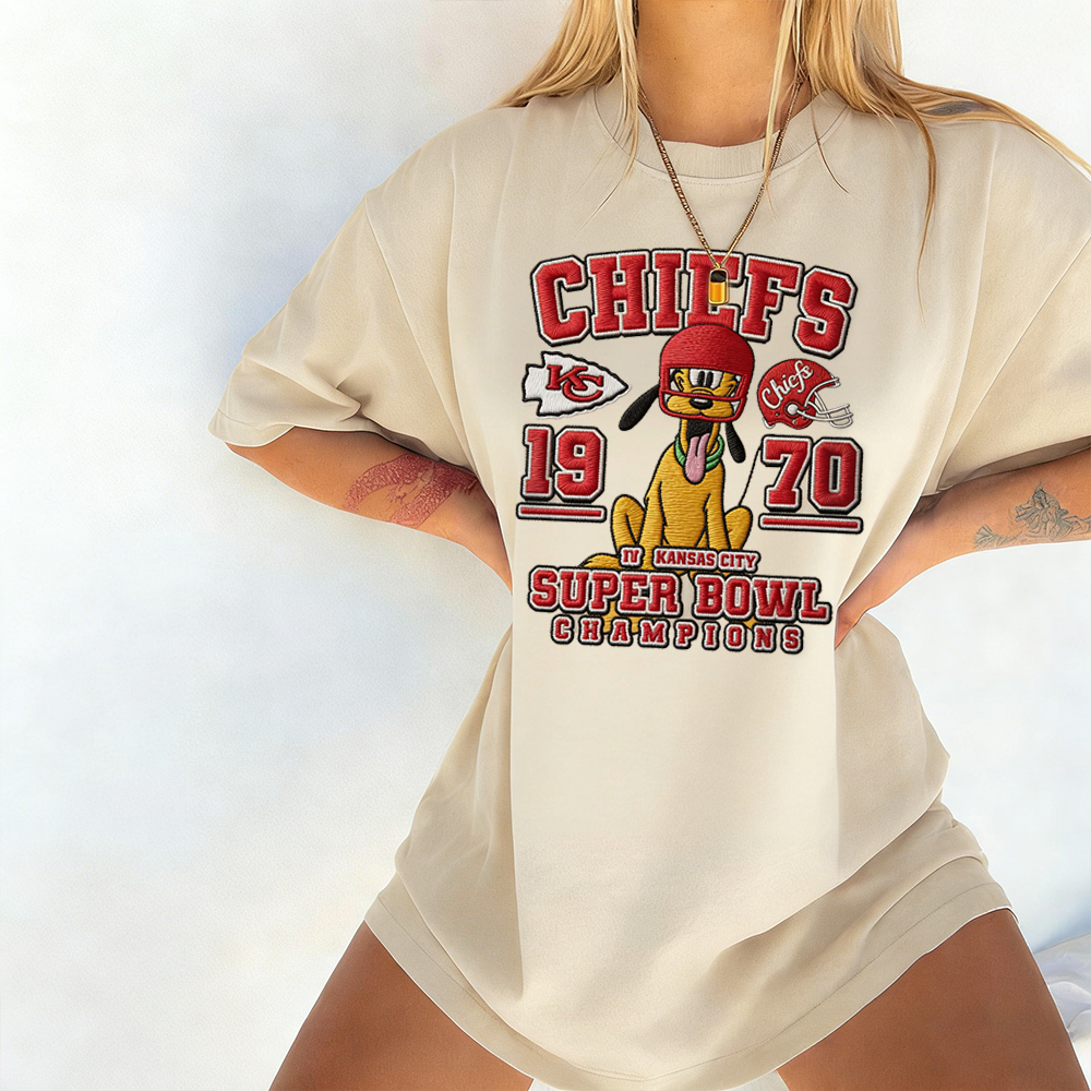 Vintage Round-Neck Kansas City Chiefs Football Embroidered Short-Sleeved T-Shirt
