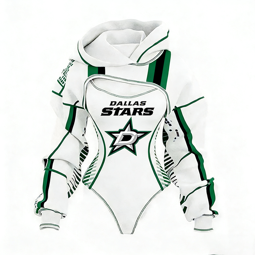 Women's Fashion Dallas Stars Team Hockey Shrug Hoodie & Bodysuit Two-Piece Set