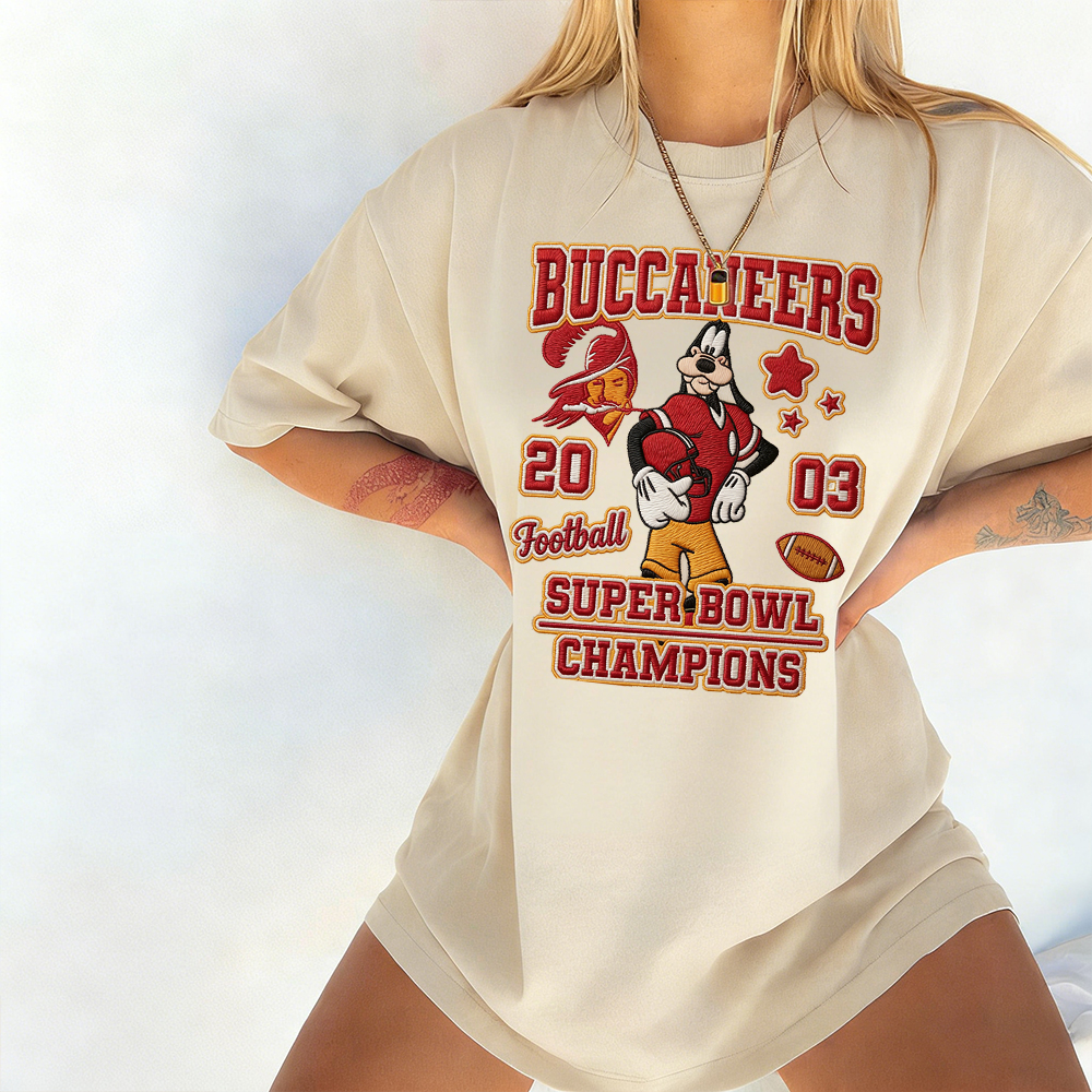 Vintage Round-Neck Tampa Bay Buccaneers Football Embroidered Short-Sleeved T-Shirt