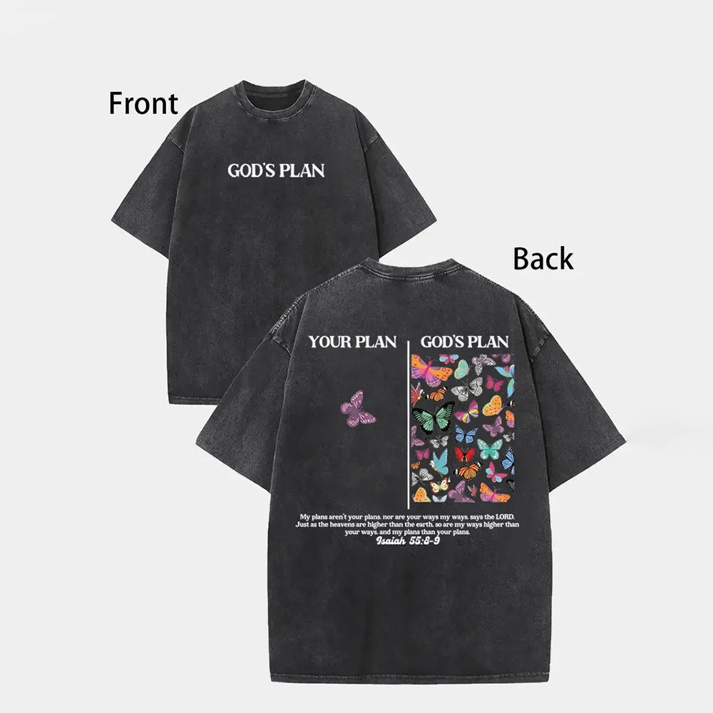 God's Plan Unisex Washed T-Shirt, Christian t shirts, Vintage 90s Graphic Tee, Gift Top Womenswear Cotton Streetwear Summer, Gift For Her, For Mom, For Womenswears