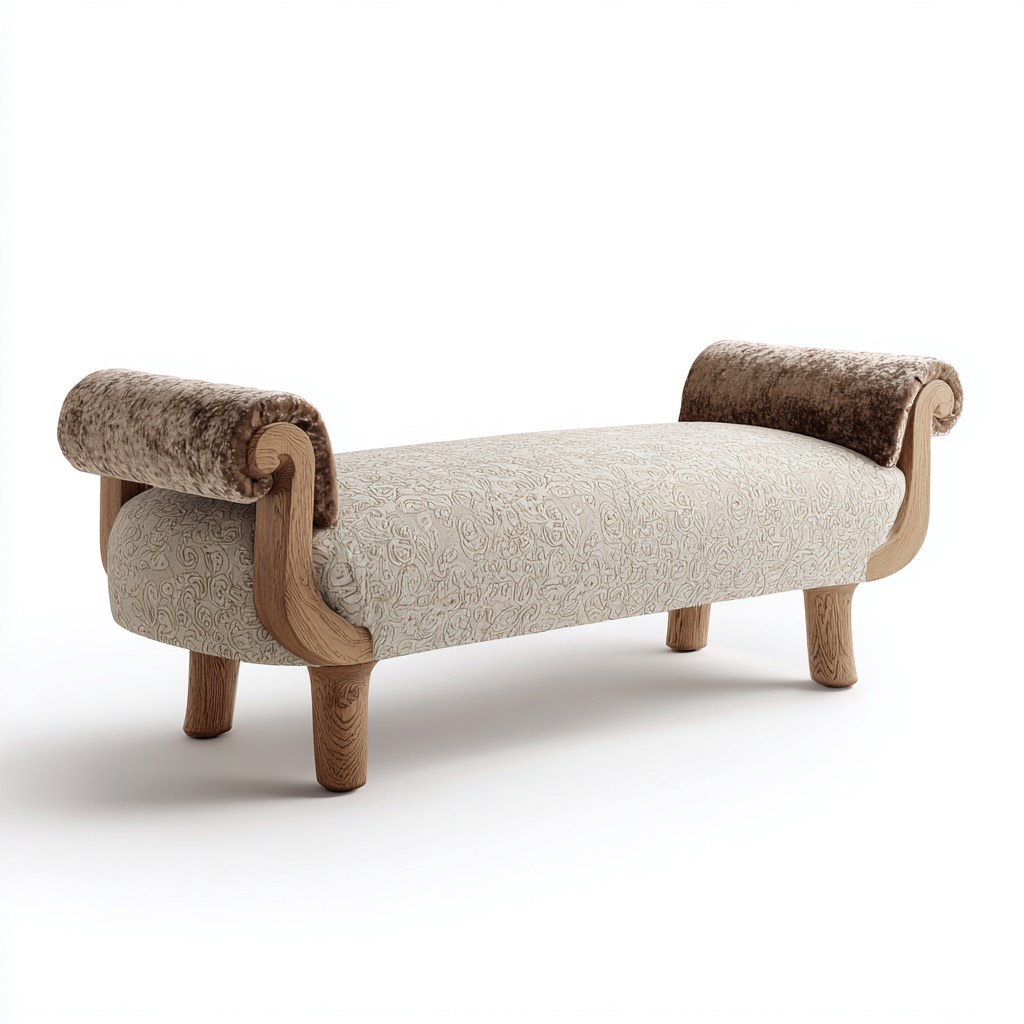 Banc de lit bois-tissu 115x42x50 cm - beige-marron - style classique-Luxeero