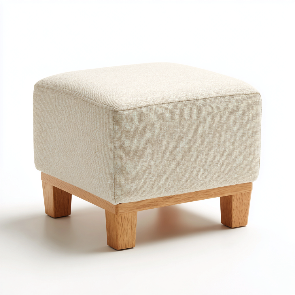 Pouf tissu et bois 40x40x45 cm - beige - design contemporain-Luxeero