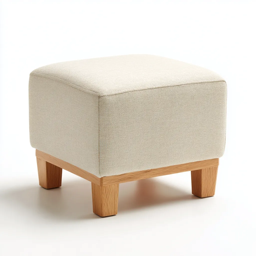 Pouf tissu et bois 40x40x45 cm - beige - design contemporain-Luxeero