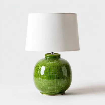 Lampe de table céramique et tissu 28x28x45 cm vert-blanc - design moderne-Luxeero