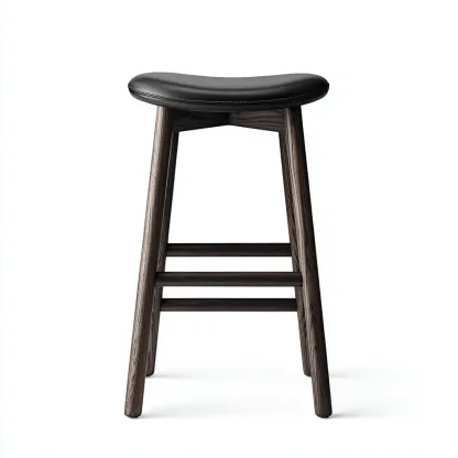 Tabouret de bar bois et simili cuir 43x43x95 cm - noir-noyer foncé - design contemporain-Luxeero