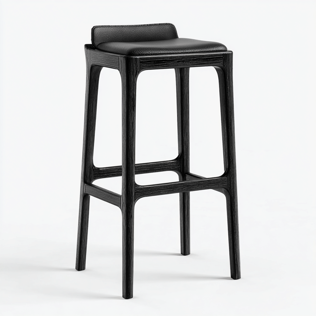 Tabouret de bar bois similicuir 44x44x102 cm noir - design moderne - usage cuisine et bar-Luxeero