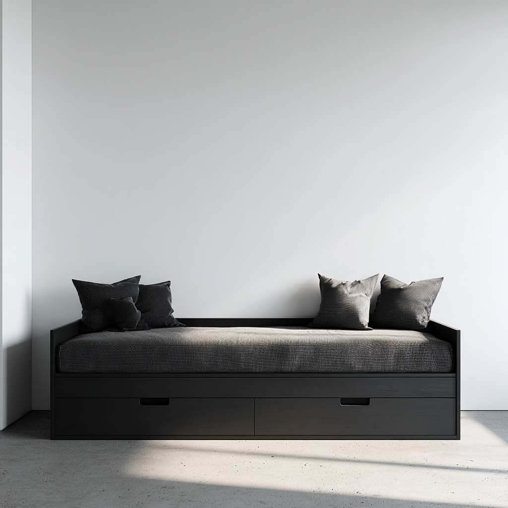 Canapé-lit bois 200x90x80 cm - noir-gris - adapté à la chambre - design moderne-Luxeero
