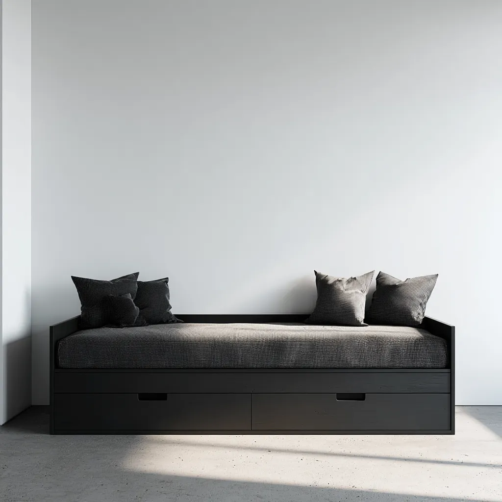 Canapé-lit bois 200x90x80 cm - noir-gris - adapté à la chambre - design moderne-Luxeero