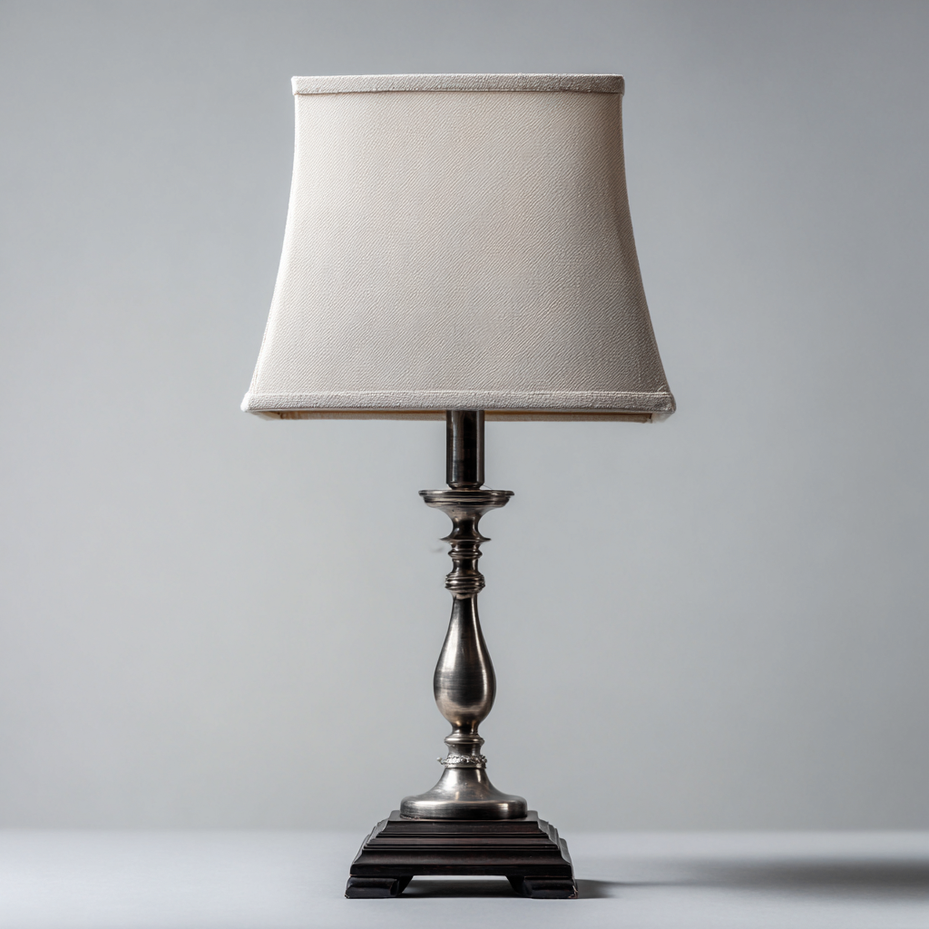 Lampe de table métal et tissu 27x27x50 cm argent-beige - design classique-Luxeero