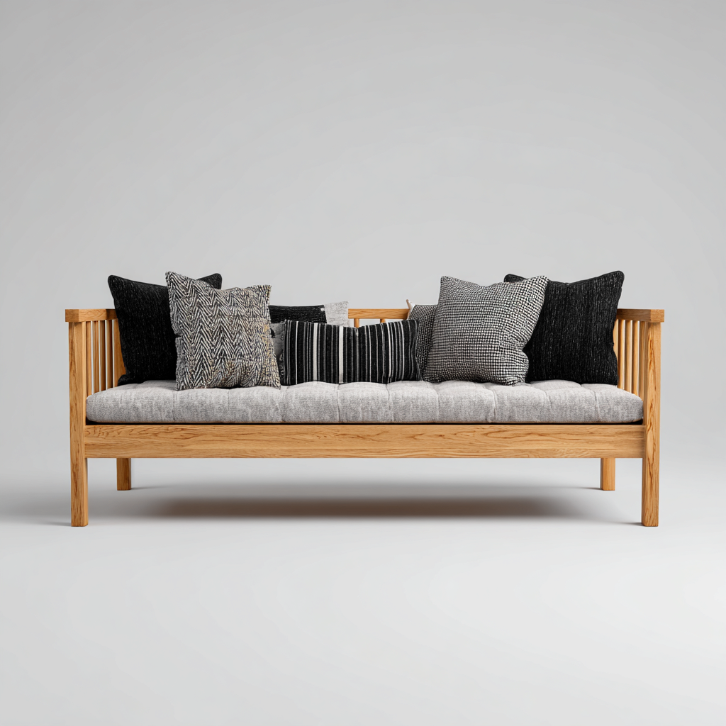 Canapé-lit en bois et tissu 195x80x85 cm - gris-brun - style naturel - pour salon-chambre-Luxeero