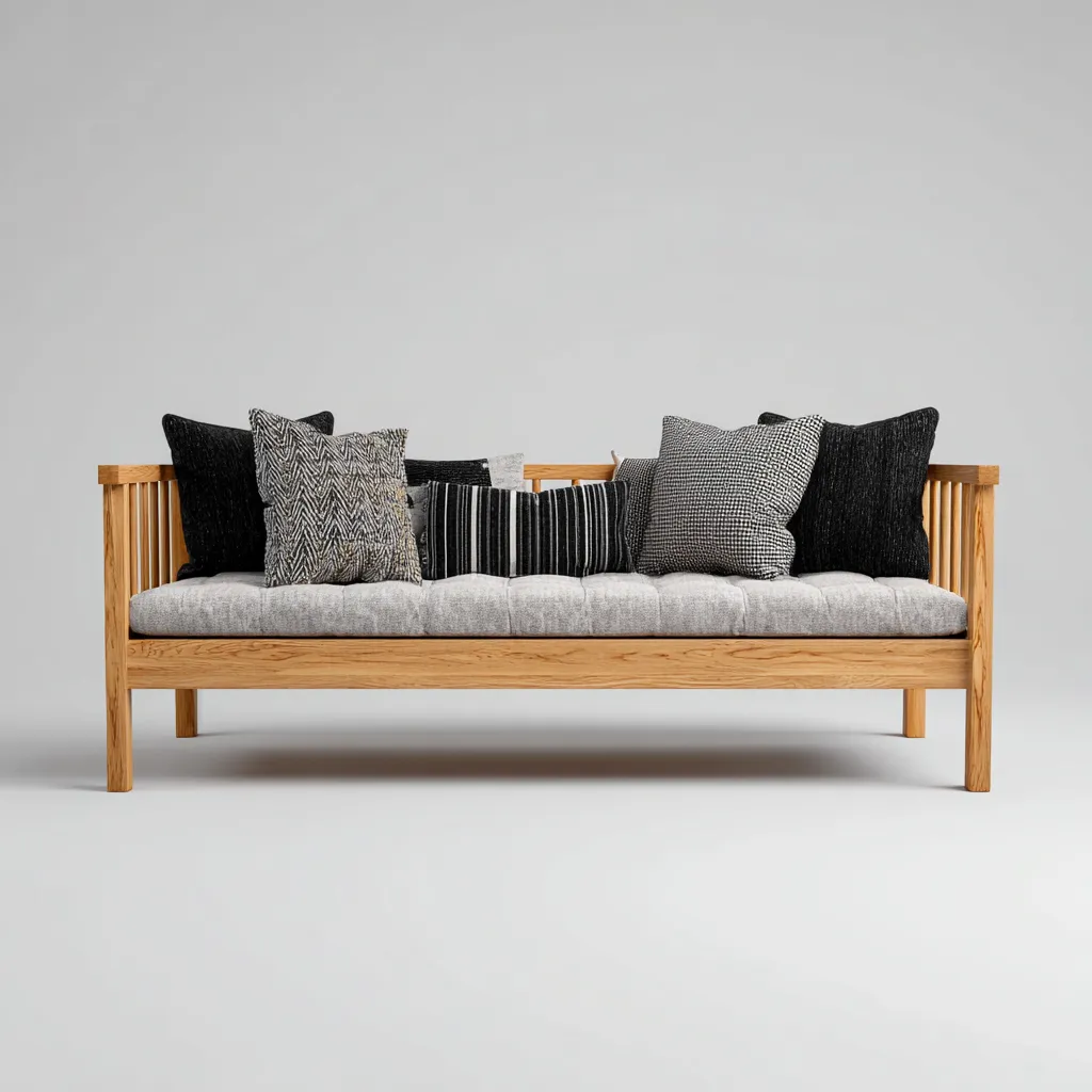 Canapé-lit en bois et tissu 195x80x85 cm - gris-brun - style naturel - pour salon-chambre-Luxeero