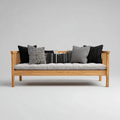 Canapé-lit en bois et tissu 195x80x85 cm - gris-brun - style naturel - pour salon-chambre-Luxeero