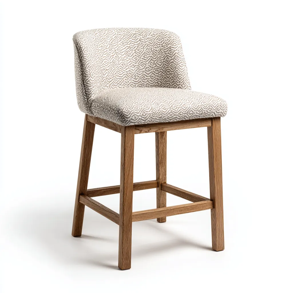 Tabouret de bar bois tissu 45x45x95 cm beige-marron - design moderne - usage cuisine et bar-Luxeero