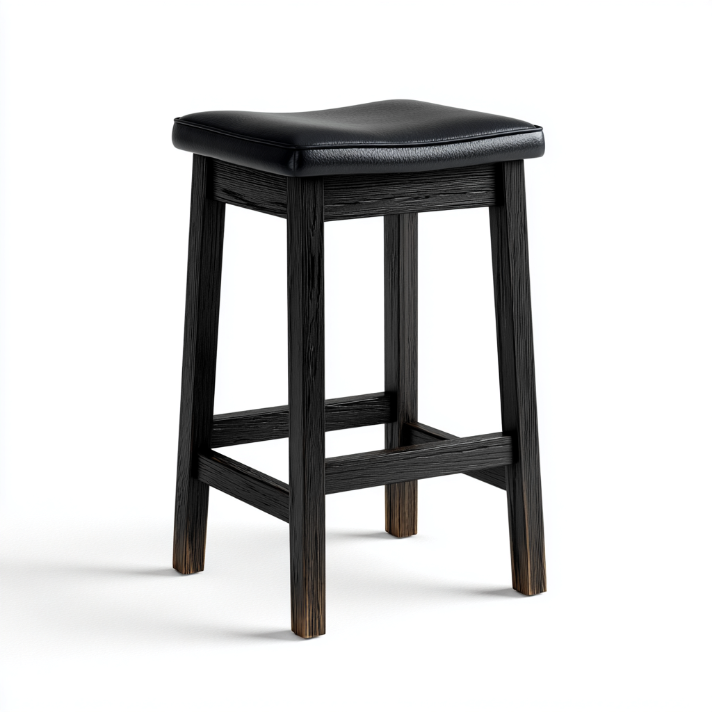 Tabouret de bar bois-similicuir 35x35x68 cm noir style moderne-Luxeero