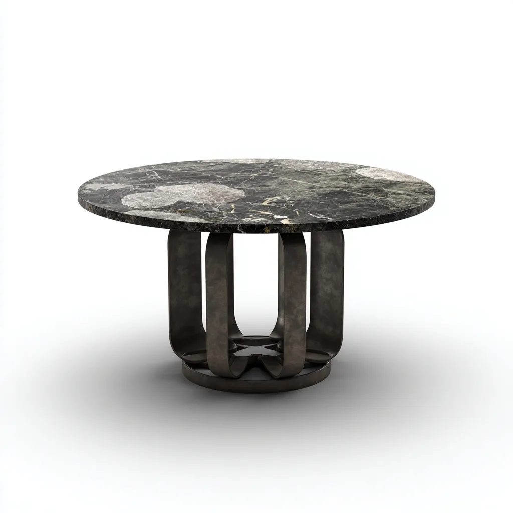 Table à manger marbre et métal 150x150x75 cm - noir-gris - design moderne-Luxeero