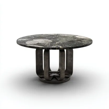 Table à manger marbre et métal 150x150x75 cm - noir-gris - design moderne-Luxeero