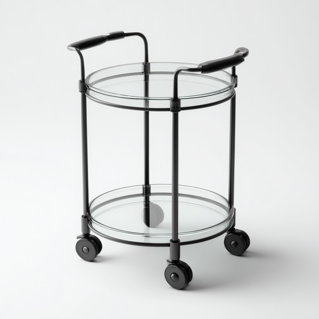 Chariot de service rond 50x45x78 cm - noir-transparent - style moderne - pour cuisine-salle à manger-Luxeero