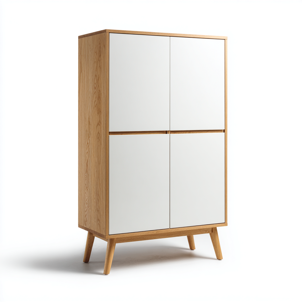 Armoire bois et blanc 80x40x160 cm - design moderne - rangement pour chambre-Luxeero