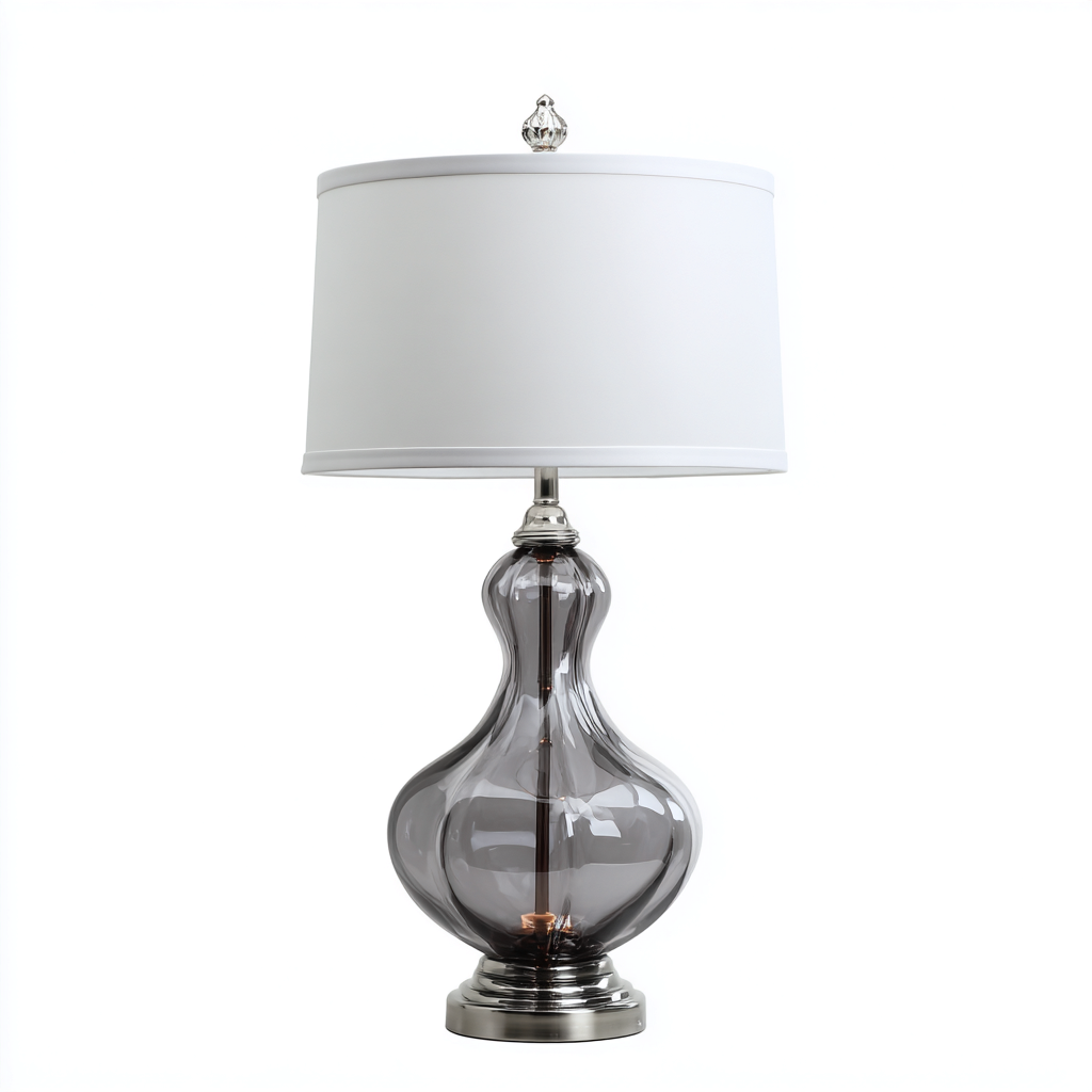 Lampe de table verre-tissu 30x30x60 cm gris-blanc design moderne-Luxeero