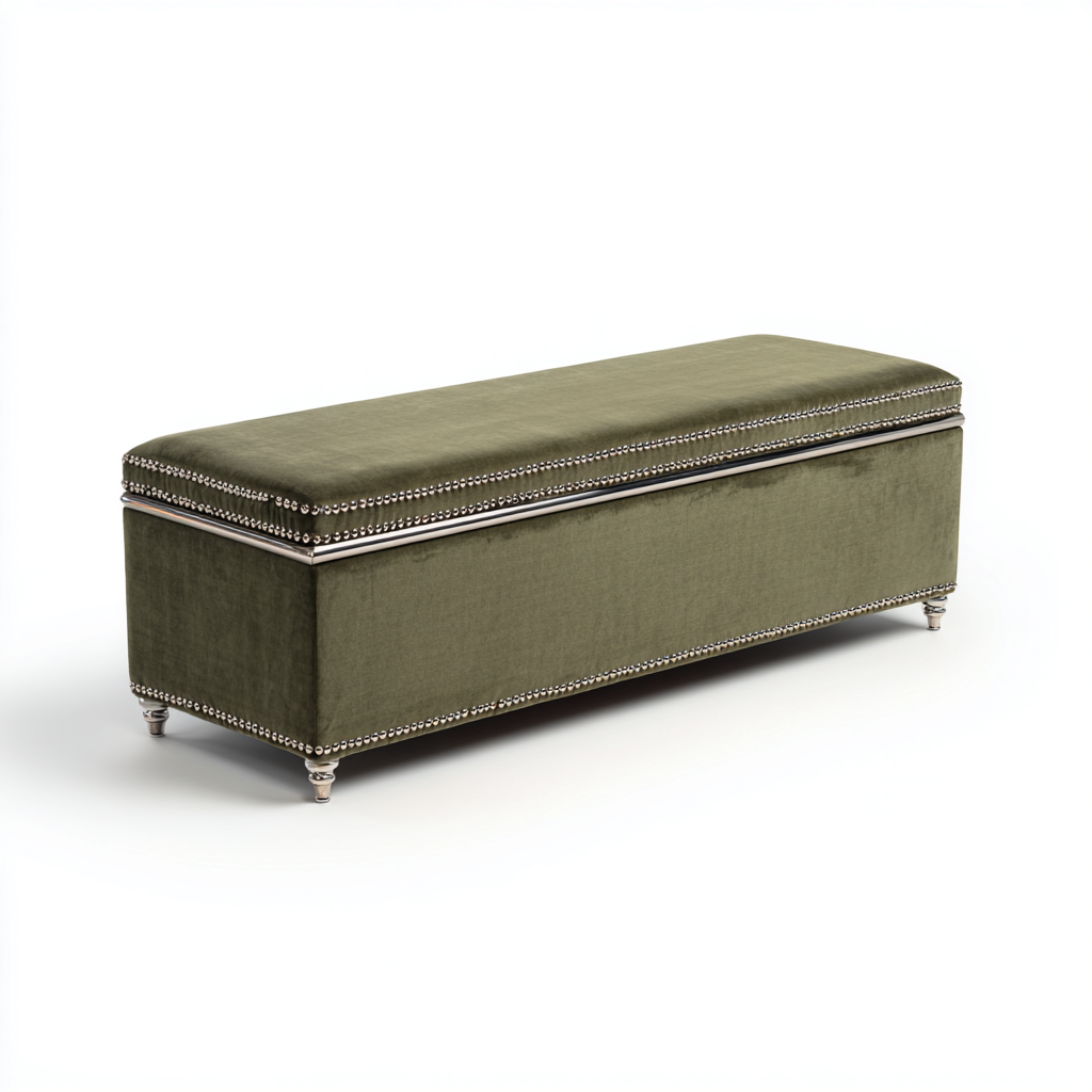 Banc de lit velours 110x40x45 cm - vert argenté - adapté à la chambre - design moderne-Luxeero