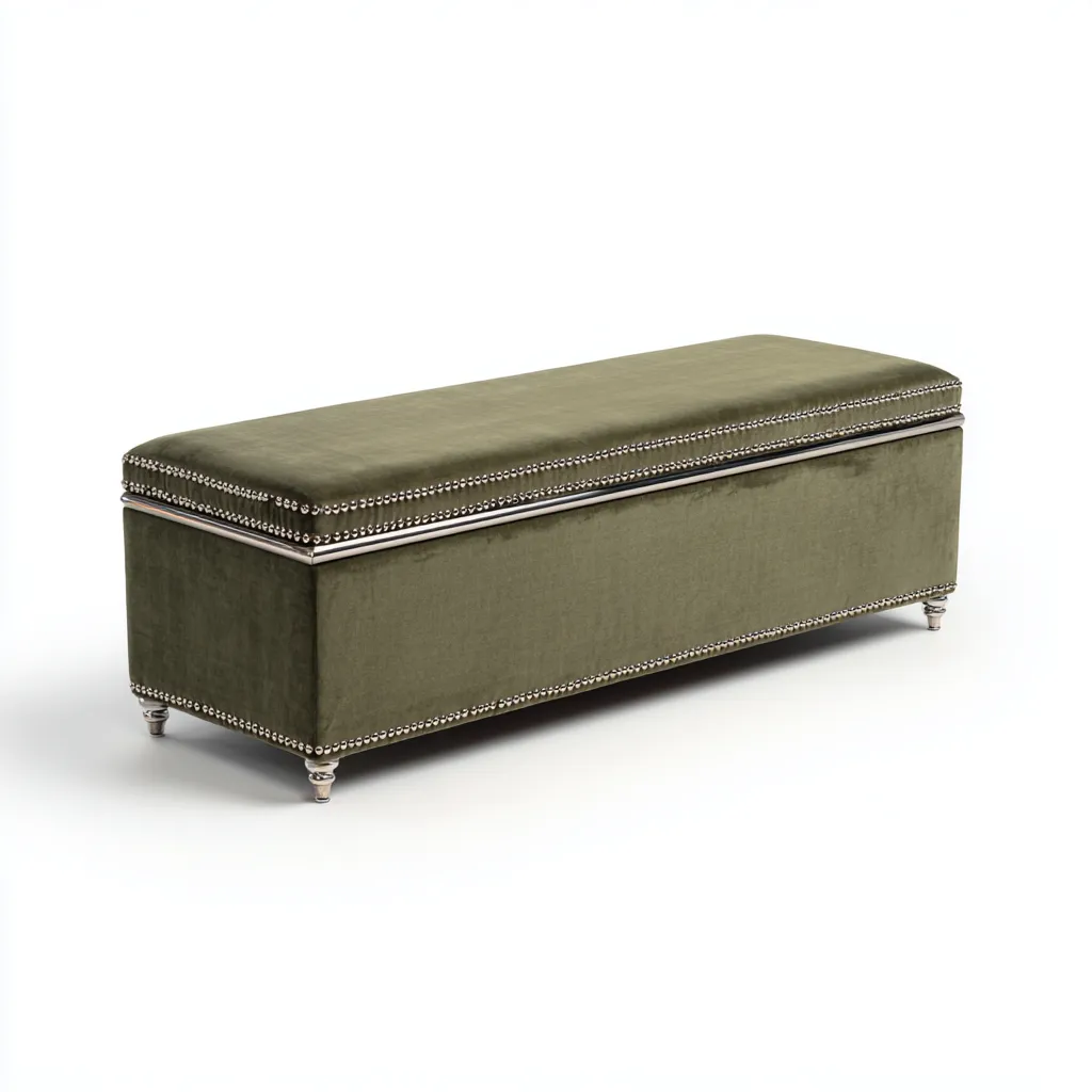 Banc de lit velours 110x40x45 cm - vert argenté - adapté à la chambre - design moderne-Luxeero