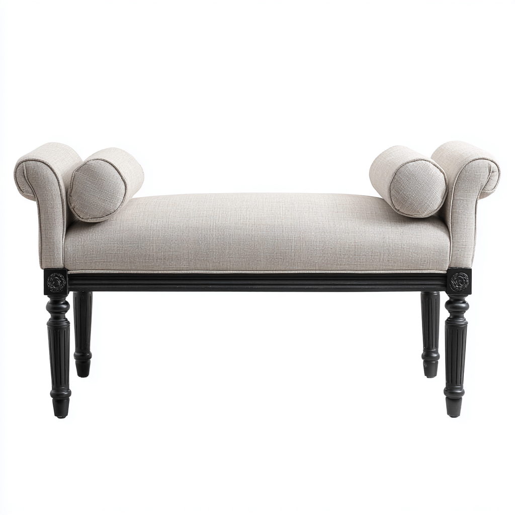 Banc de lit tissu et bois 115x45x65 cm - beige-noir - style classique-Luxeero