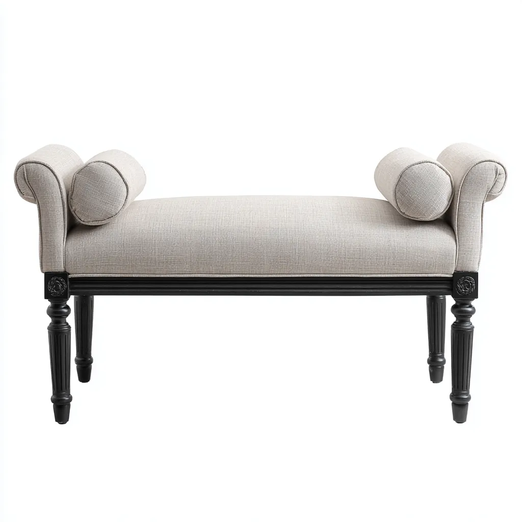 Banc de lit tissu et bois 115x45x65 cm - beige-noir - style classique-Luxeero