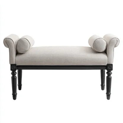 Banc de lit tissu et bois 115x45x65 cm - beige-noir - style classique-Luxeero