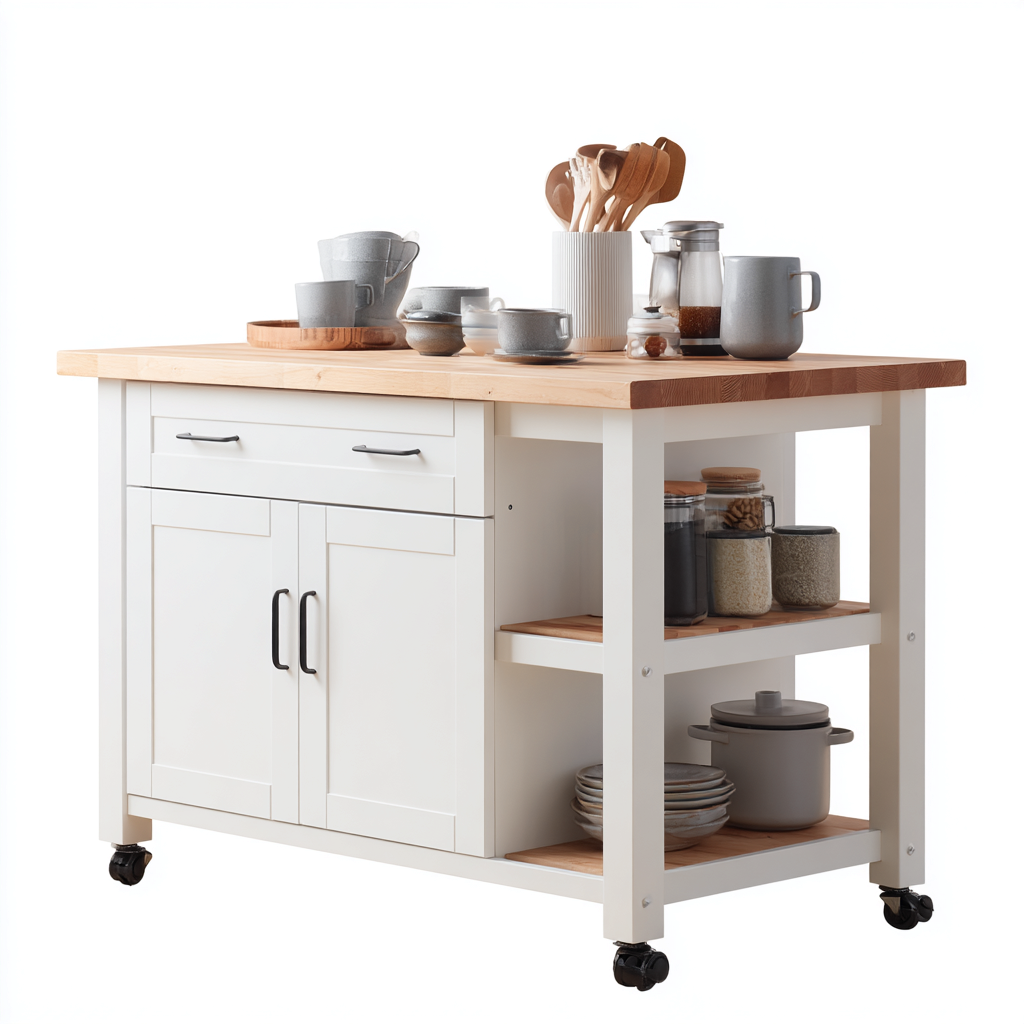 Îlot de cuisine bois métal 110x60x90 cm - blanc-marron - adapté à la cuisine - design moderne-Luxeero