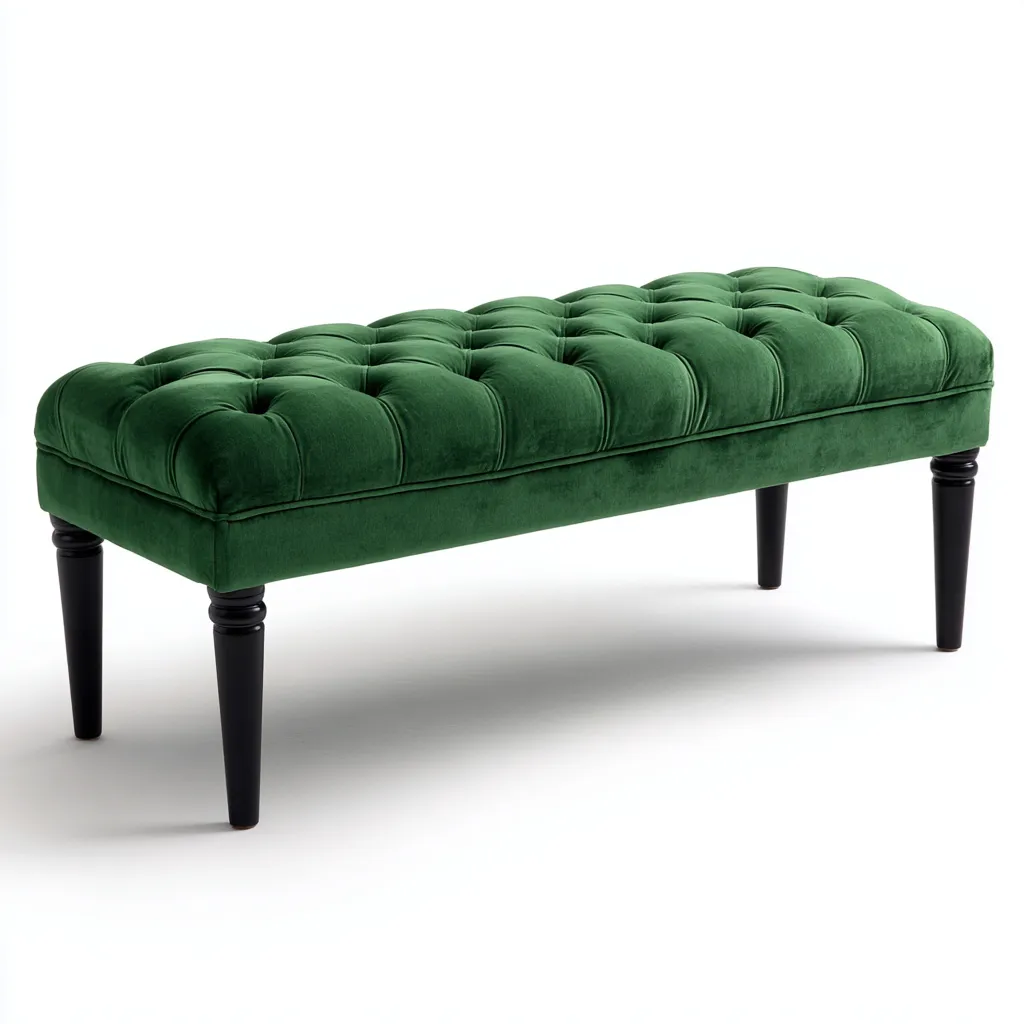 Banc de lit velours et bois 115x40x45 cm - vert-noir - style classique-Luxeero