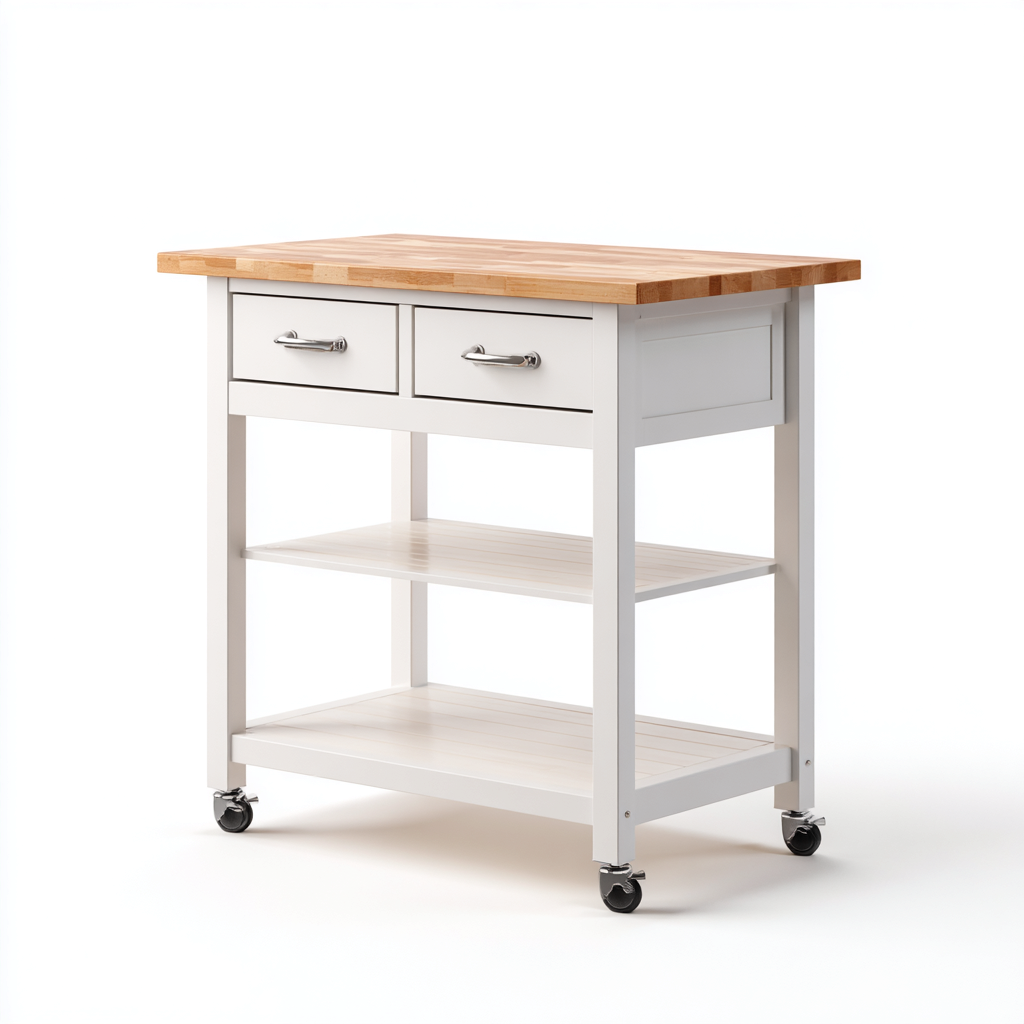 Îlot de cuisine bois 80x50x90 cm - blanc-bois naturel - style moderne-Luxeero