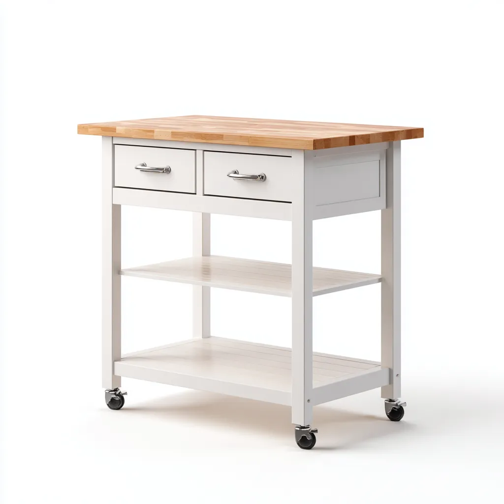 Îlot de cuisine bois 80x50x90 cm - blanc-bois naturel - style moderne-Luxeero