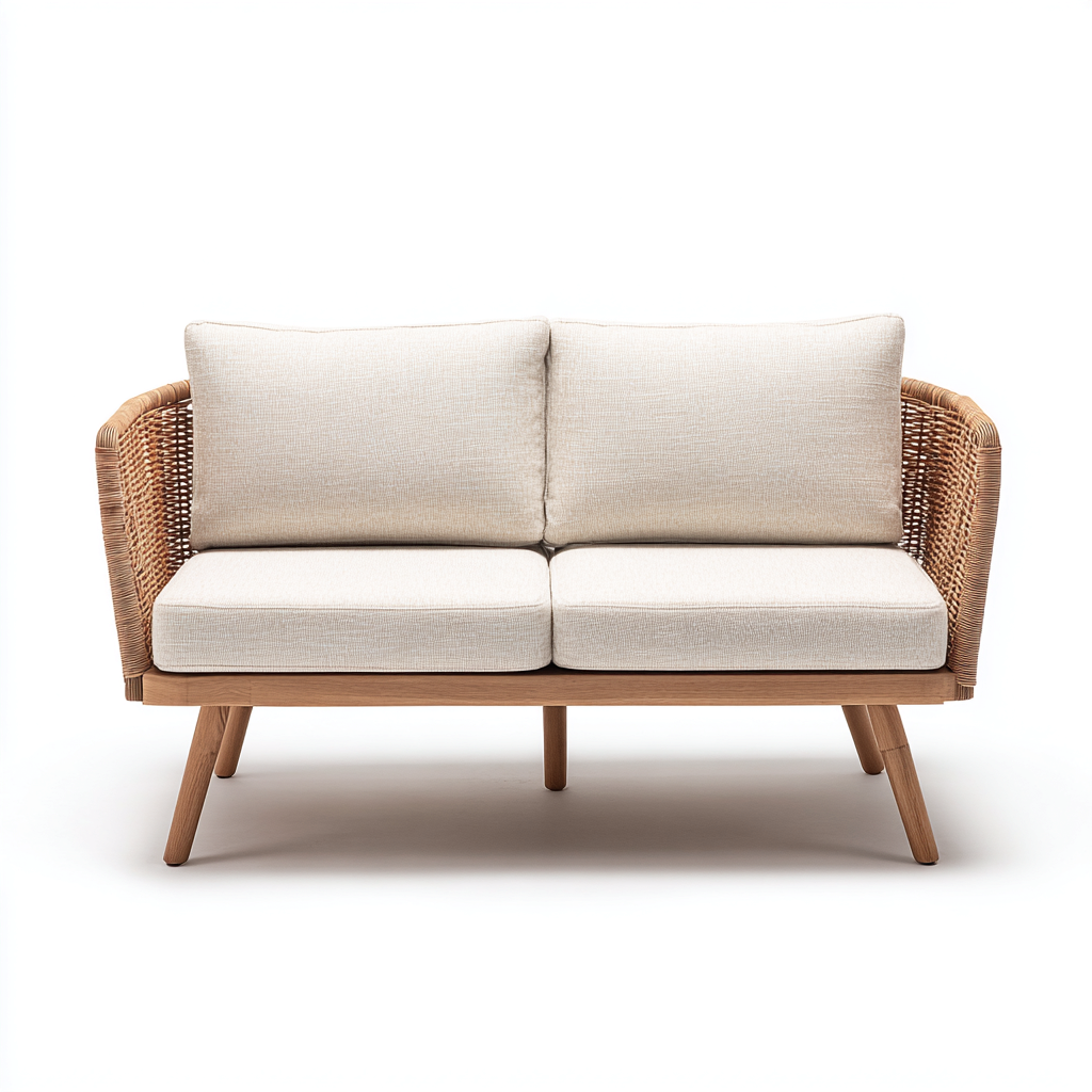 Canapé de jardin rotin 165x76x82 cm - bois clair-beige - adapté au jardin - design naturel-Luxeero