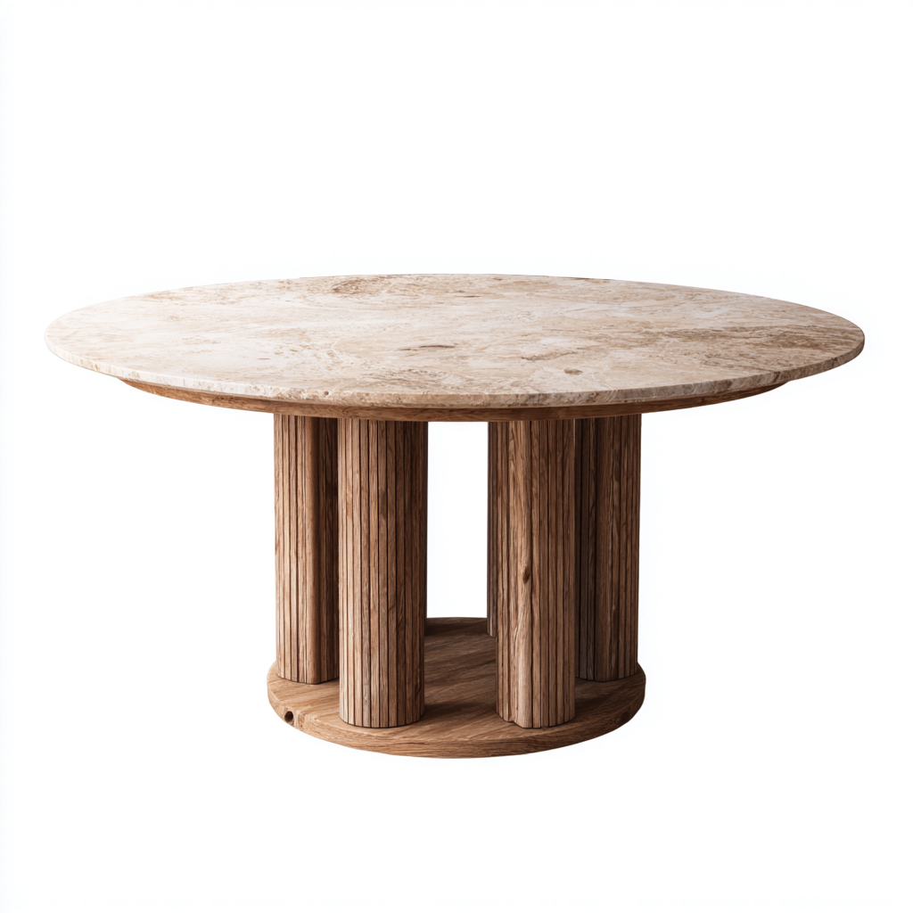 Table à manger pierre naturelle bois 160x160x76 cm beige-marron - design moderne - usage salle à manger-Luxeero