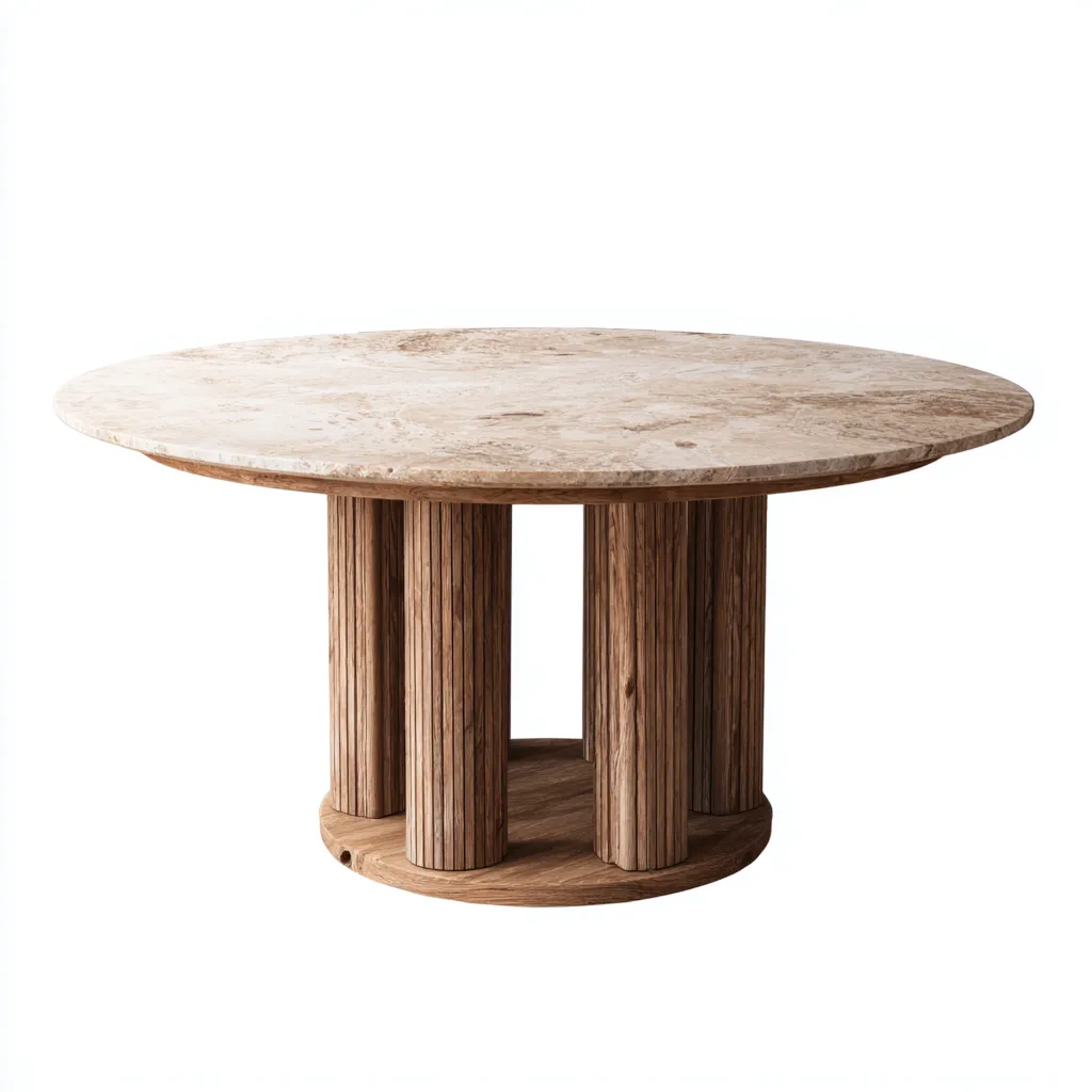 Table à manger pierre naturelle bois 160x160x76 cm beige-marron - design moderne - usage salle à manger-Luxeero