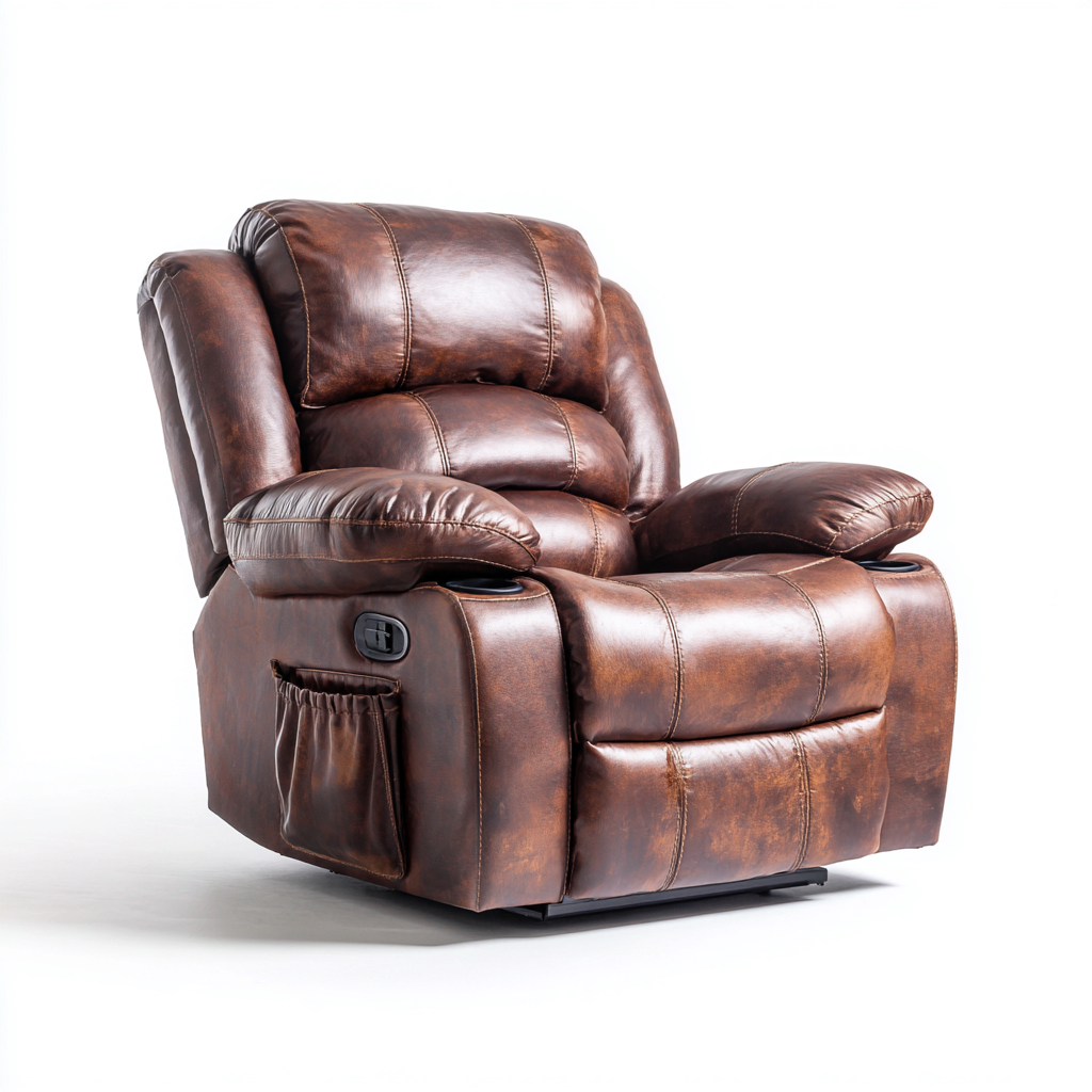 Fauteuil relax similicuir métal 92x97x108 cm marron - design confortable - usage salon-Luxeero