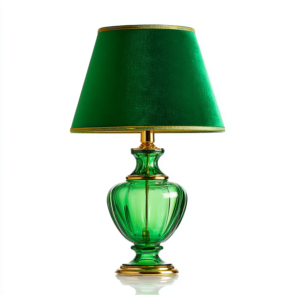 Lampe de table verre-tissu 28x28x52 cm vert-or design classique-Luxeero