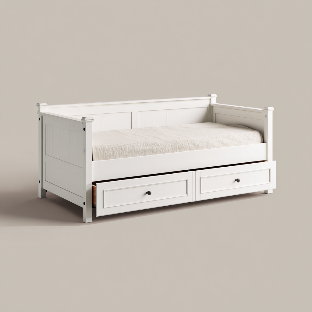 Canapé-lit bois et tissu 205x95x90 cm - blanc-beige - style classique-Luxeero