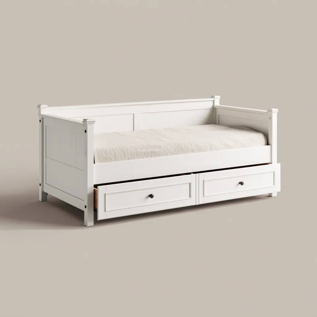 Canapé-lit bois et tissu 205x95x90 cm - blanc-beige - style classique-Luxeero