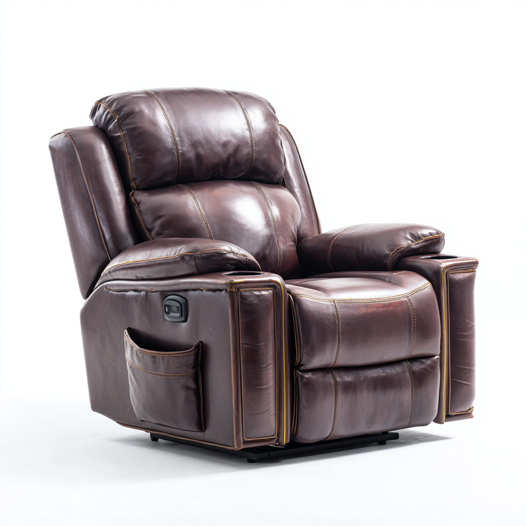 Fauteuil relax simili cuir 100x92x105 cm - brun foncé - design contemporain-Luxeero