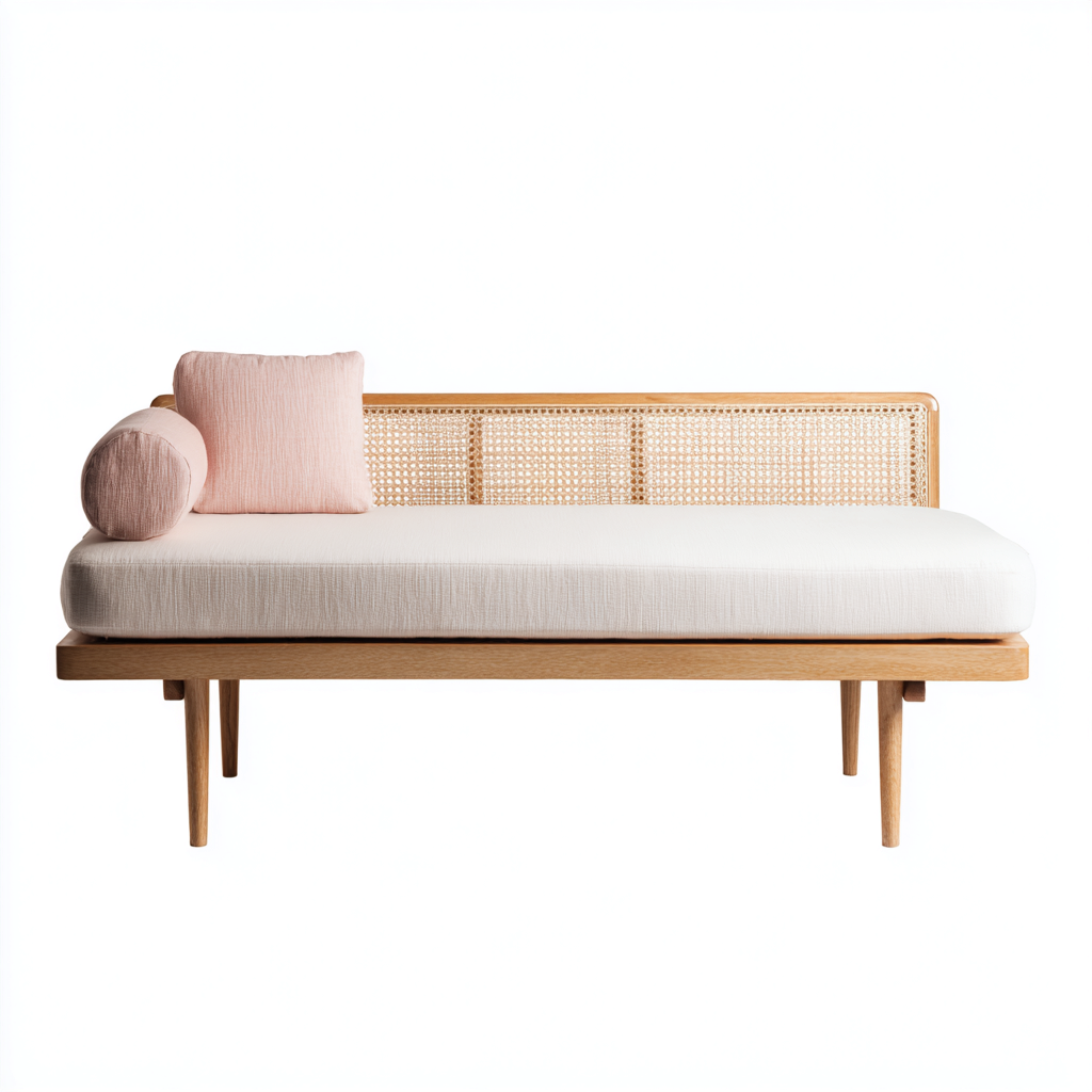 Canapé-lit en bois et tissu 190x75x80 cm - blanc-brun - style naturel - pour salon-chambre-Luxeero