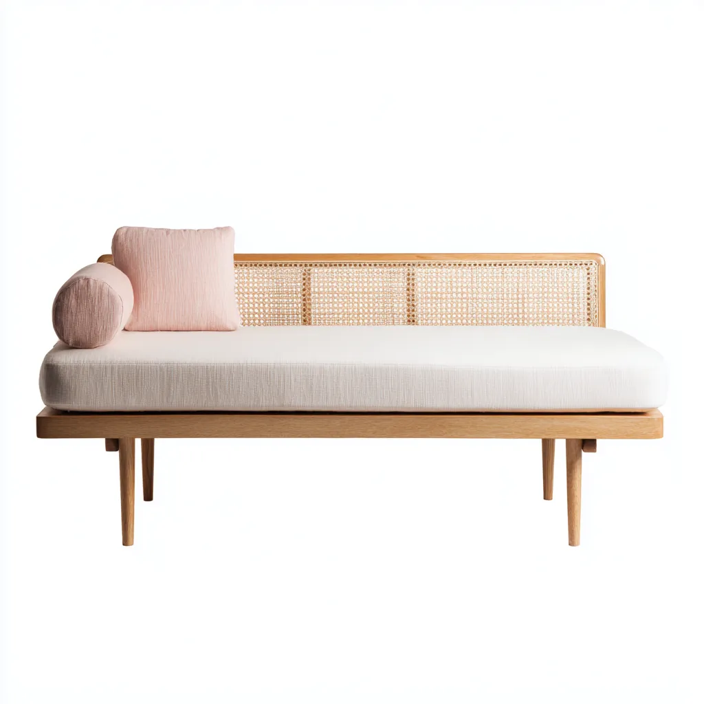 Canapé-lit en bois et tissu 190x75x80 cm - blanc-brun - style naturel - pour salon-chambre-Luxeero