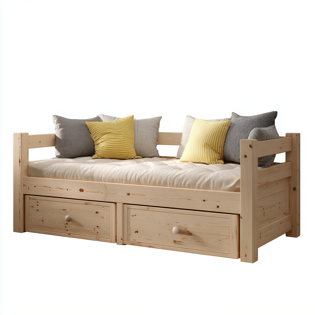 Canapé-lit bois 200x95x85 cm - bois clair-beige - adapté à la chambre - design moderne-Luxeero